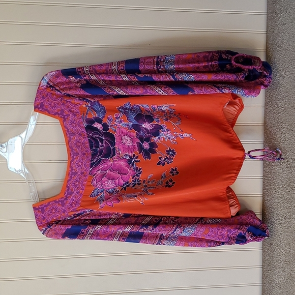Free People Tops - EUC Free People Blue Nile blouse medium drawstring top red purple blue